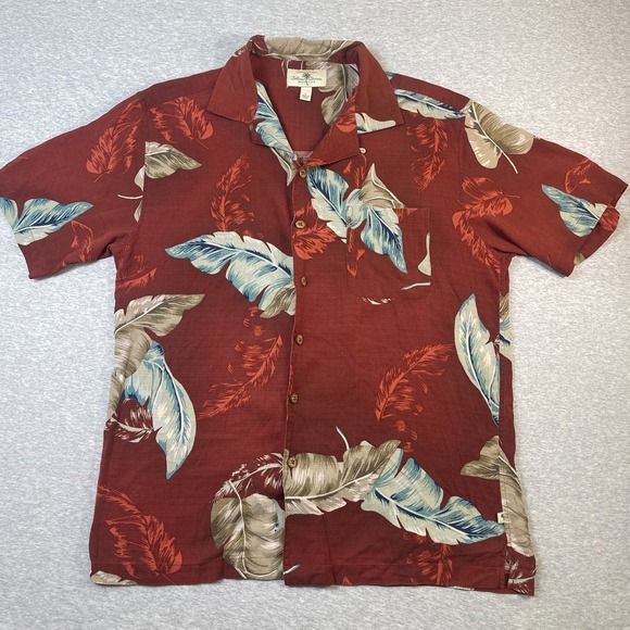 island shores Other - Island Shores Hawaiian Shirt Mens Large L Washable Silk Red Leaf Tropical Camp‎
